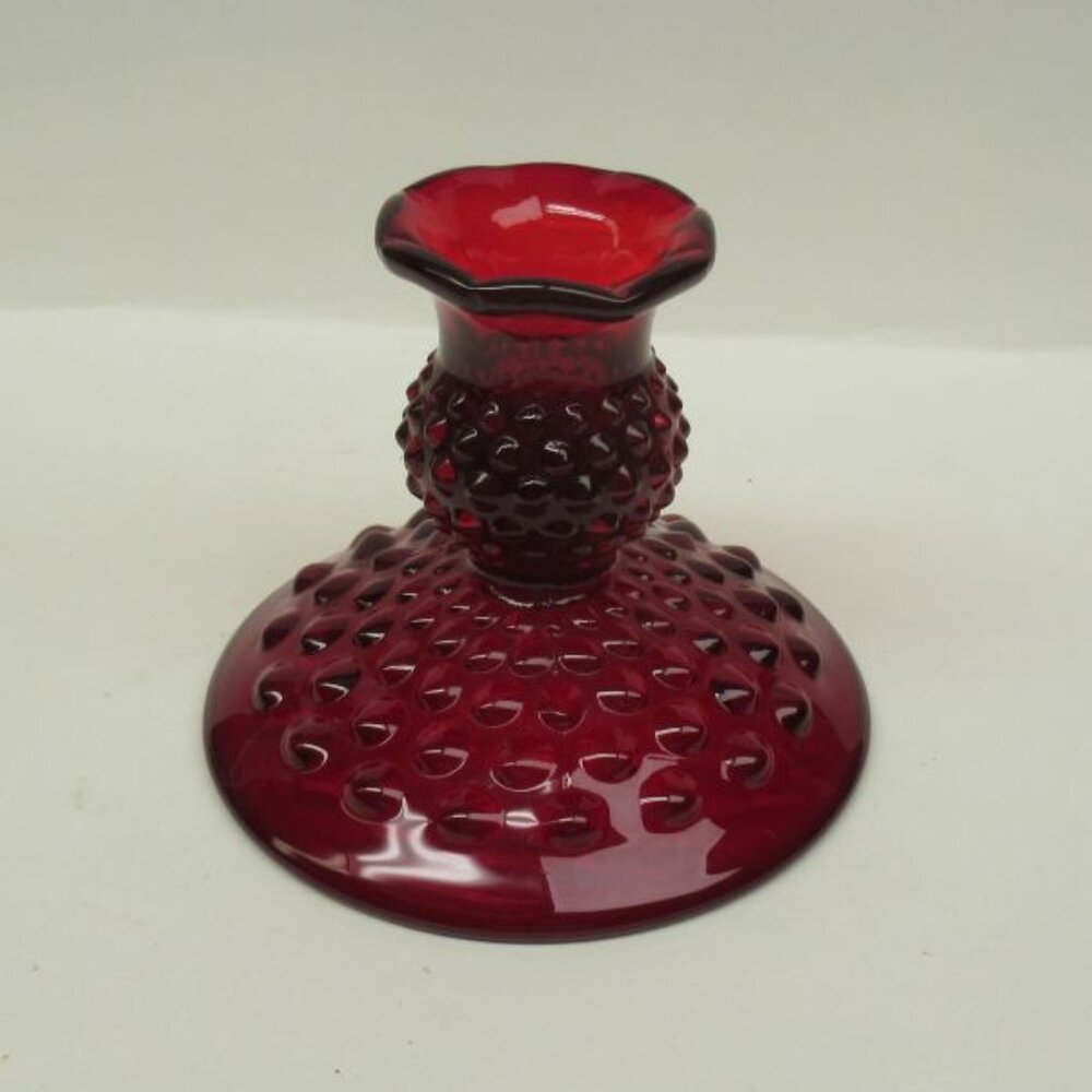 Fenton Art Glass Ruby Red HOBNAIL 3 1/2 Inch High Single Candle Holder